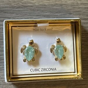 True to Form Gold and Green Turtle Earrings